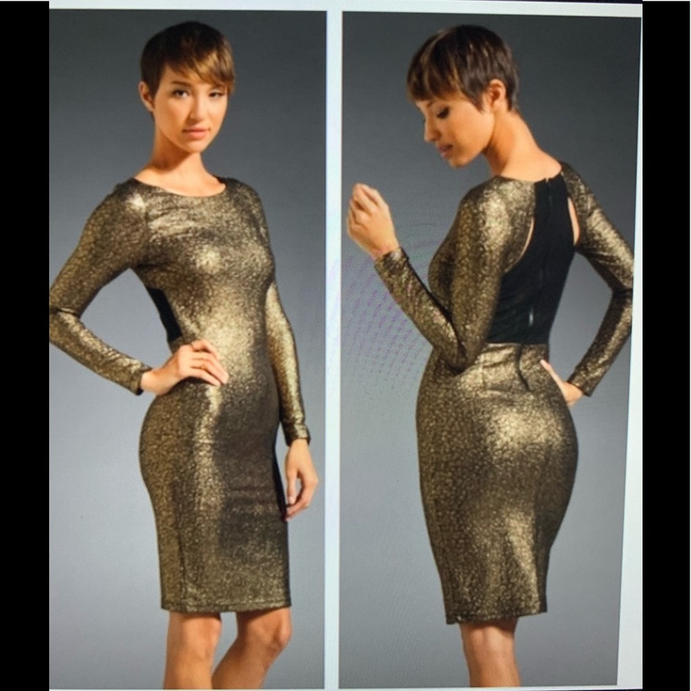 Alice & Olivia gold Selma mesh back dress  new with tags
